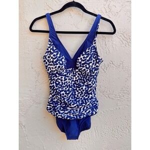 Maxine Hollywood NEW Blue Animal Print Ruched One Piece Swimsuit SZ 6 Beach